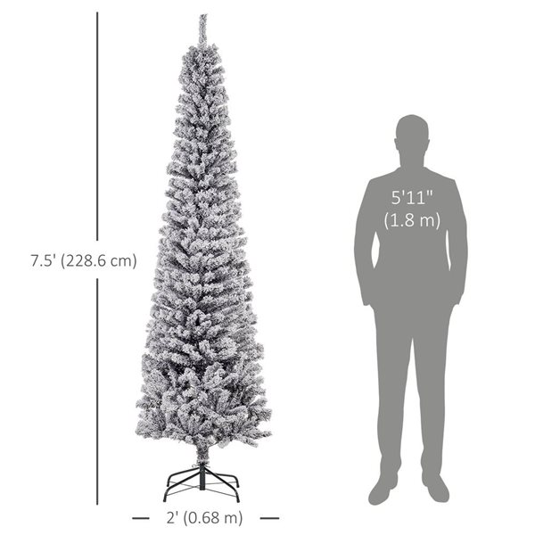 HOMCOM 7.5-ft H Black Snow-Flocked Pencil Artificial Christmas Tree w/ 738 Tips