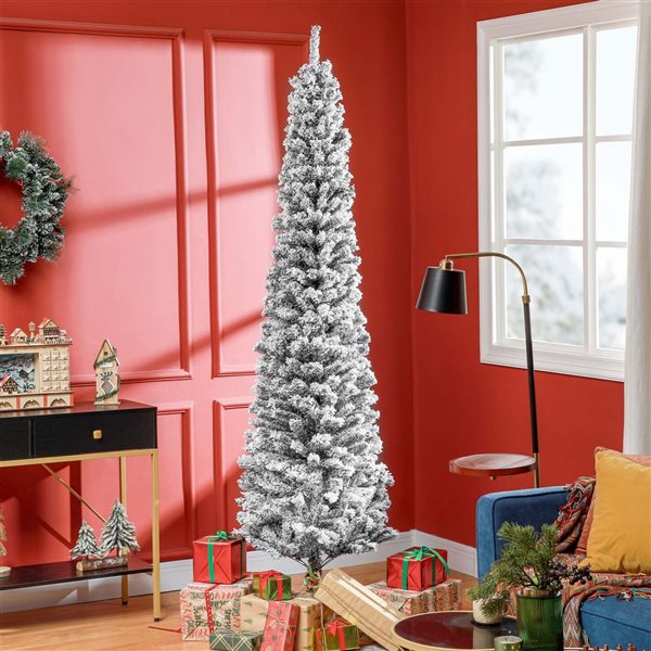 HOMCOM 7.5-ft H Black Snow-Flocked Pencil Artificial Christmas Tree w/ 738 Tips