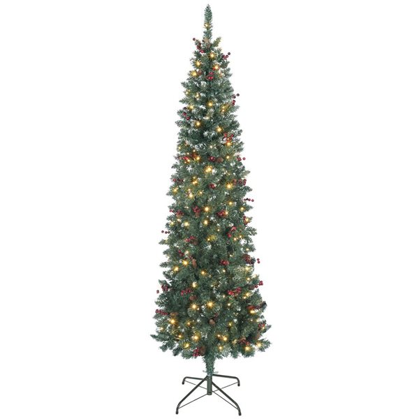 HOMCOM 7-ft H Green Pencil Christmas Tree with Silver Glitter and 300 LED Light - 656 Tips