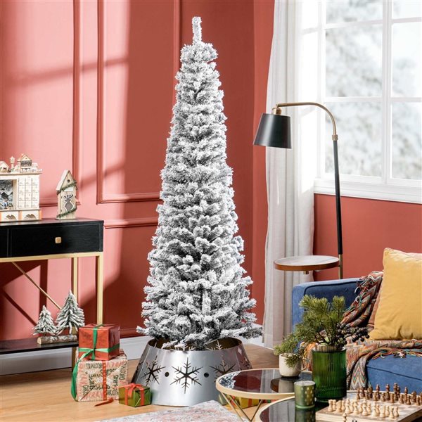 HOMCOM 6-ft H Black Snow-Flocked Pencil Artificial Christmas Tree w/ 492 Tips
