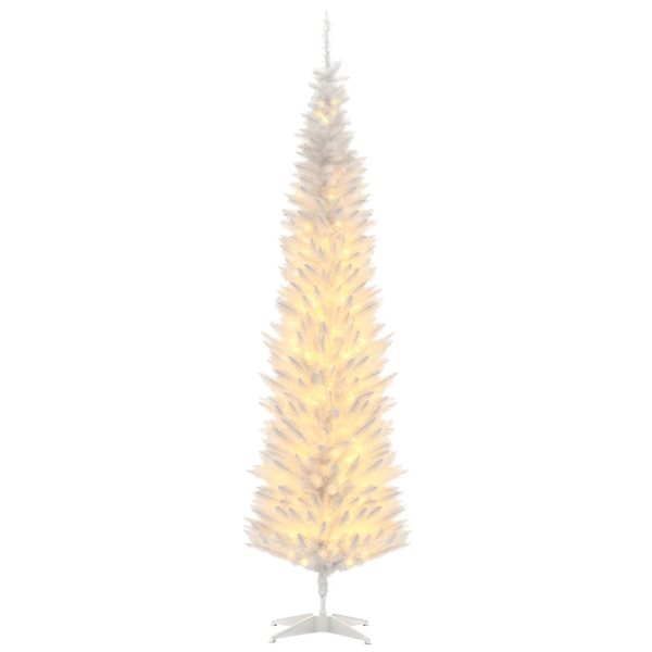HOMCOM 7-ft H White Prelit Pencil Artificial Christmas Tree w/ 200 Warm White LED Lights - 499 Tips