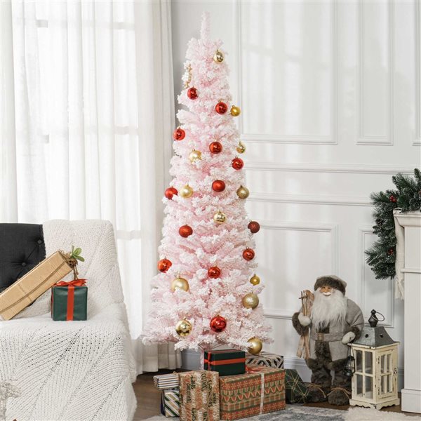 HOMCOM 6-ft H Pink Snow-Flocked Pencil  Artificial Christmas Tree w/ 492 Tips