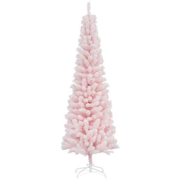 HOMCOM 6-ft H Pink Snow-Flocked Pencil  Artificial Christmas Tree w/ 492 Tips
