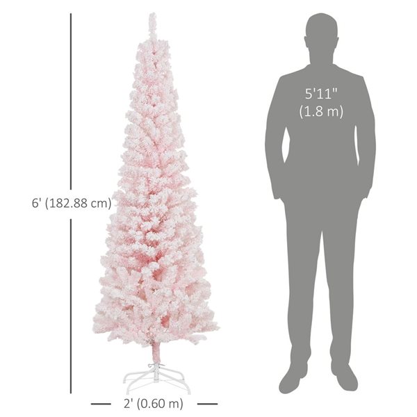 HOMCOM 6-ft H Pink Snow-Flocked Pencil  Artificial Christmas Tree w/ 492 Tips