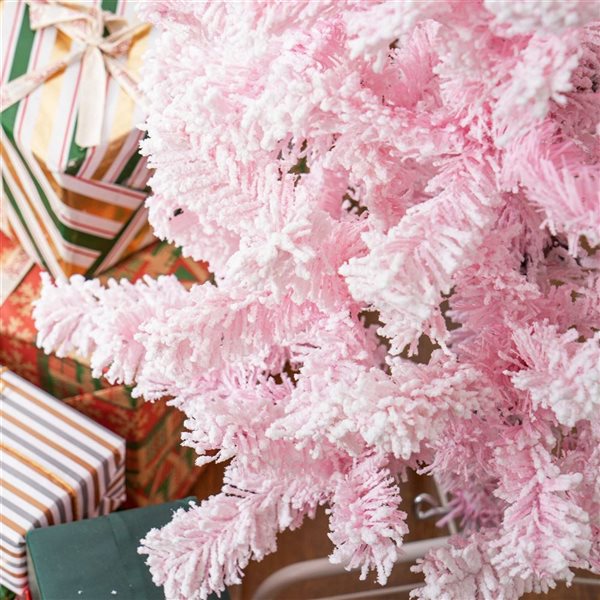HOMCOM 4-ft H Pink Snow-Flocked Pencil Artificial Christmas Tree w/ Steel Base - 180 Tips