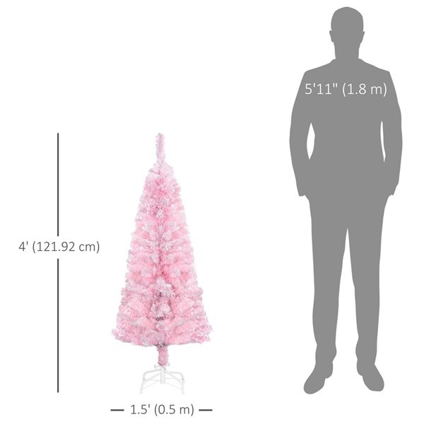 HOMCOM 4-ft H Pink Snow-Flocked Pencil Artificial Christmas Tree w/ Steel Base - 180 Tips