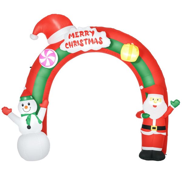 HOMCOM 10 W x 9-ft H White/Red/Green Polyester Lighted Giant Christmas Inflatables Archway with Santa