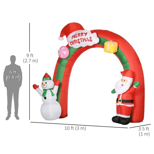 HOMCOM 10 W x 9-ft H White/Red/Green Polyester Lighted Giant Christmas Inflatables Archway with Santa