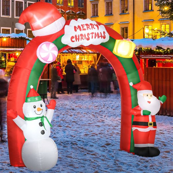 HOMCOM 10 W x 9-ft H White/Red/Green Polyester Lighted Giant Christmas Inflatables Archway with Santa