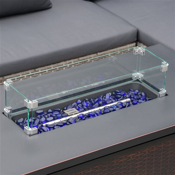 Outsunny 43-in 50,000 BTU Outdoor Liquid Propane Rectangle Steel Fire Pit Table w/ Lid - Bronze