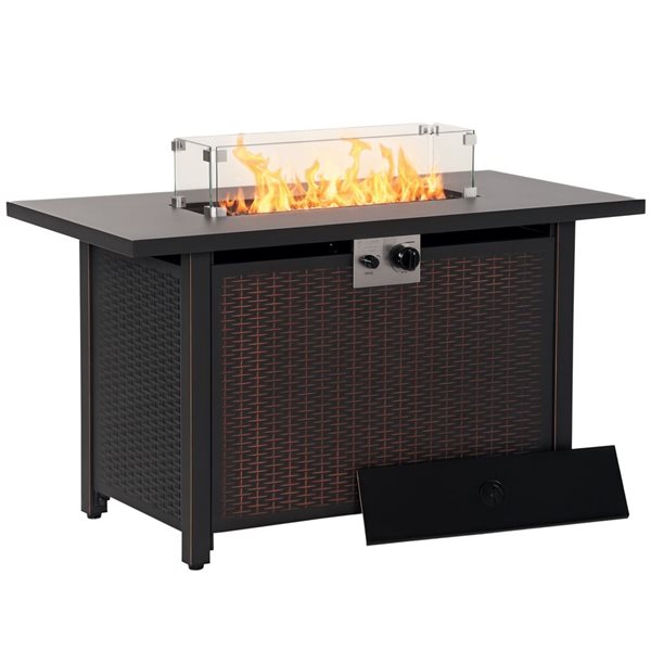 Outsunny 43-in 50,000 BTU Outdoor Liquid Propane Rectangle Steel Fire Pit Table w/ Lid - Bronze
