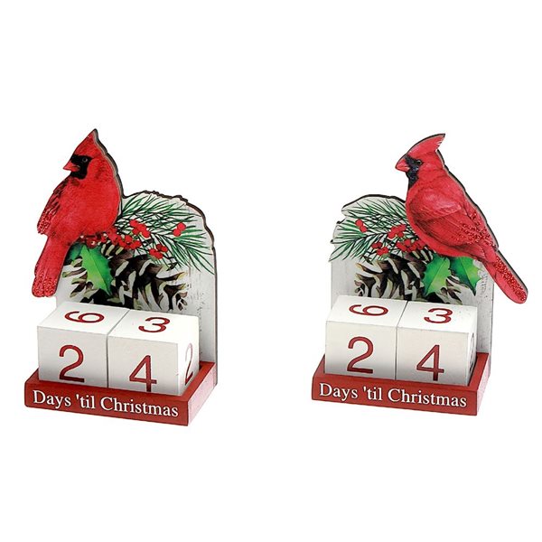 iH casadécor Wooden Christmas Countdown Calendar Figurine - Cardinal Assorted