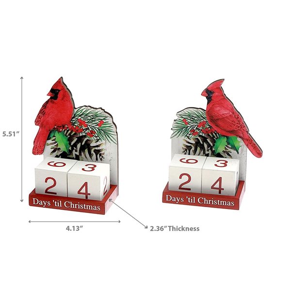 iH casadécor Wooden Christmas Countdown Calendar Figurine - Cardinal Assorted