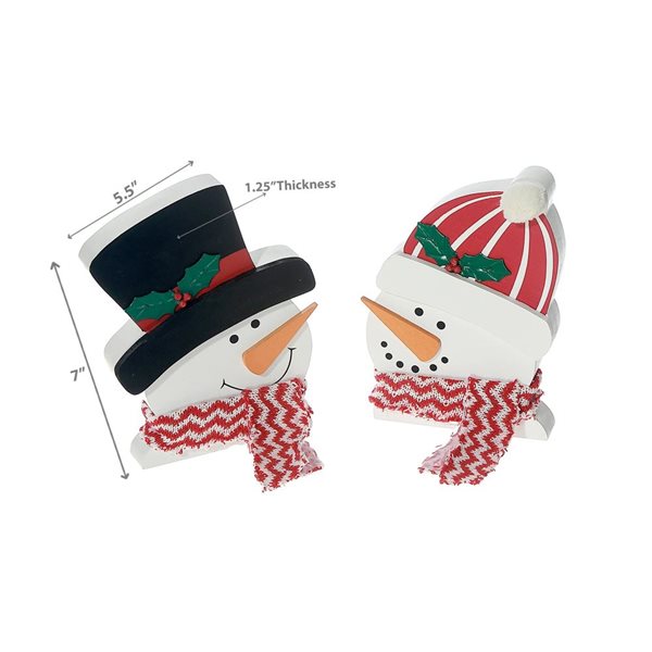 iH casadécor Assorted MDF Snowman Head with Scarf Block Christmas Figurine Set - 2/Pack