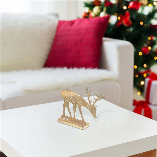 iH casadécor Gold Metal Reindeer Figurine Stand Leaning Down - 2/Pack