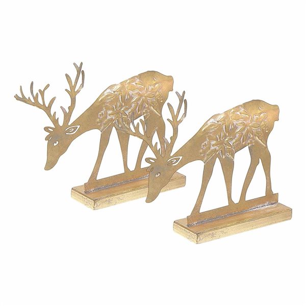 iH casadécor Gold Metal Reindeer Figurine Stand Leaning Down - 2/Pack