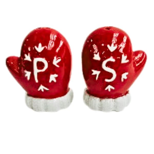 iH casadécor Ceramic Mittens Salt and Pepper Shaker Christmas Figurine Set