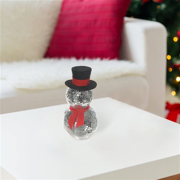 iH casadécor Sparkling Disco Mirror Snowman Christmas Figurine