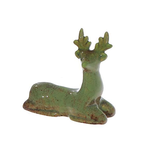 iH casadécor Porcelain Sitting Reindeer Décor Christmas Figurine - Green