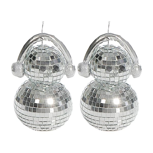 iH casadécor Silver Disco Snowman with Earmuffs Christmas Figurine Set - 2/Pack