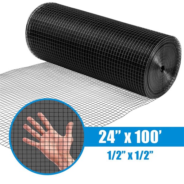 Fencer Wire 2-ft x 100-ft 19-Gauge Black Vinyl-Coated Steel Hardware Cloth - 1/2 x 1/2-in Mesh
