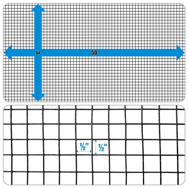 Fencer Wire 3-ft x 50-ft 19-Gauge Black Vinyl-Coated Steel Hardware Cloth - 1/2 x 1/2-in Mesh