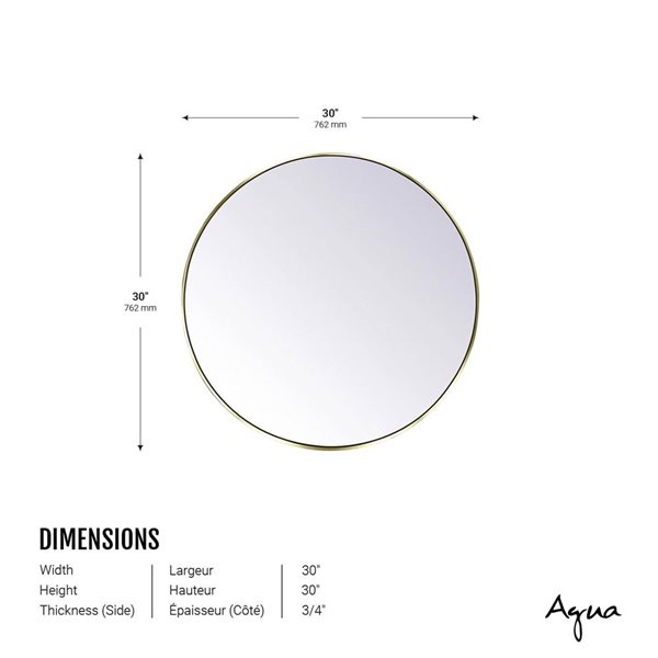 Agua Canada Ophelie 30x30-in Round Framed Mirror - Gold
