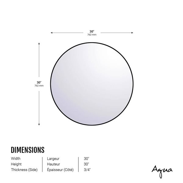 Agua Canada Ophelie 30x30-in Round Framed Mirror - Matte Black
