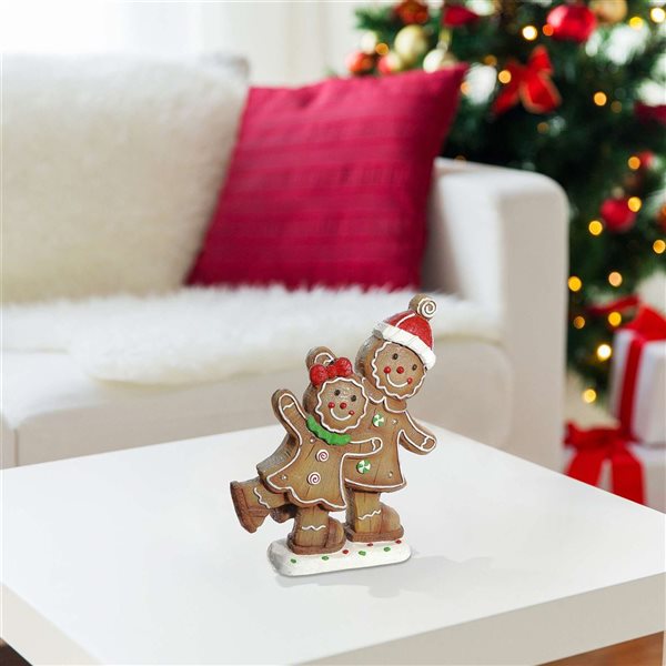 iH casadécor LED Magnesia Double Gingerbread Skating Figurine - 1-Pack
