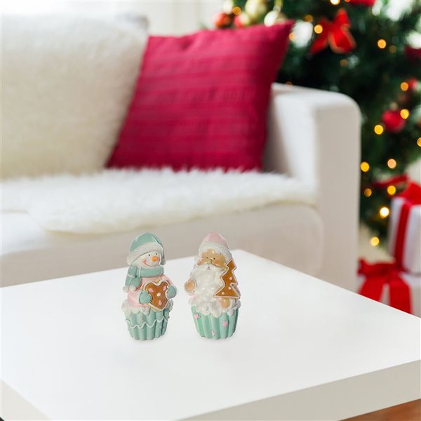 iH casadécor Polyresin Christmas Cupcake Figurines Assorted - 2-Pack