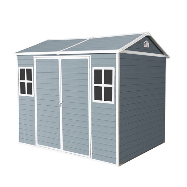 Mondawe 8 x 6-ft Blue Grey Resin Storage Shed w/ 2 Windows and White Trims
