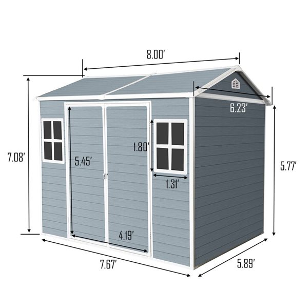 Mondawe 8 x 6-ft Blue Grey Resin Storage Shed w/ 2 Windows and White Trims