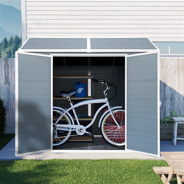 Mondawe 8 x 6-ft Blue Grey Resin Storage Shed w/ 2 Windows and White Trims