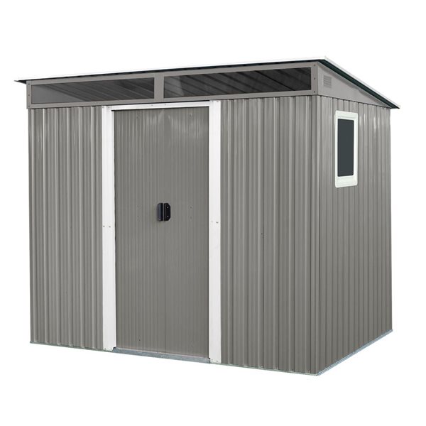 Mondawe 8 x 6-ft Grey Galvanized Steel Lean-to Storage Shed w/ Window and White Trims