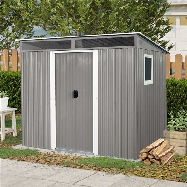 Mondawe 8 x 6-ft Grey Galvanized Steel Lean-to Storage Shed w/ Window and White Trims