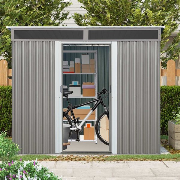 Mondawe 8 x 6-ft Grey Galvanized Steel Lean-to Storage Shed w/ Window and White Trims
