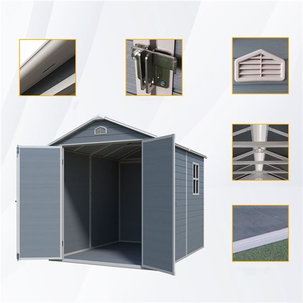 Mondawe 6 x 8-ft Blue Grey Resin Storage Shed with Window and White Trim