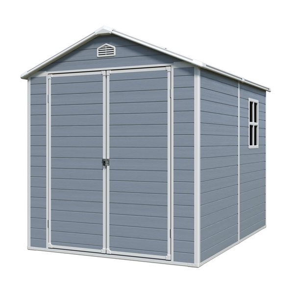 Mondawe 6 x 8-ft Blue Grey Resin Storage Shed with Window and White Trim