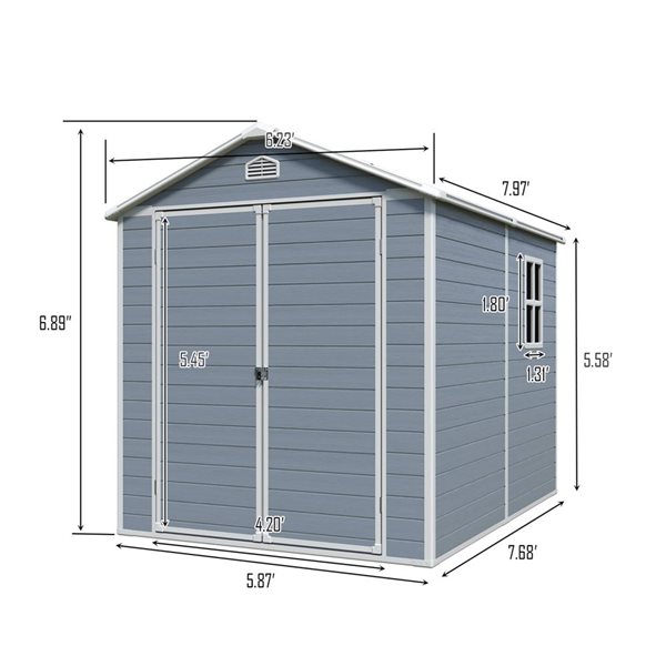 Mondawe 6 x 8-ft Blue Grey Resin Storage Shed with Window and White Trim