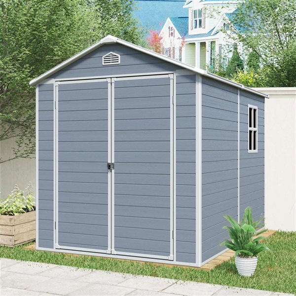 Mondawe 6 x 8-ft Blue Grey Resin Storage Shed with Window and White Trim