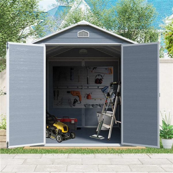 Mondawe 6 x 8-ft Blue Grey Resin Storage Shed with Window and White Trim