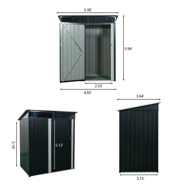 Mondawe 5 x 3-ft Black Galvanized Steel Lean-to Storage Shed