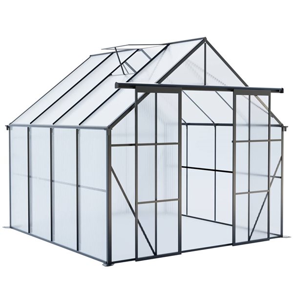 Mondawe 8 x 8-ft Black Aluminum Framed Greenhouse with Polycarbonate Panel