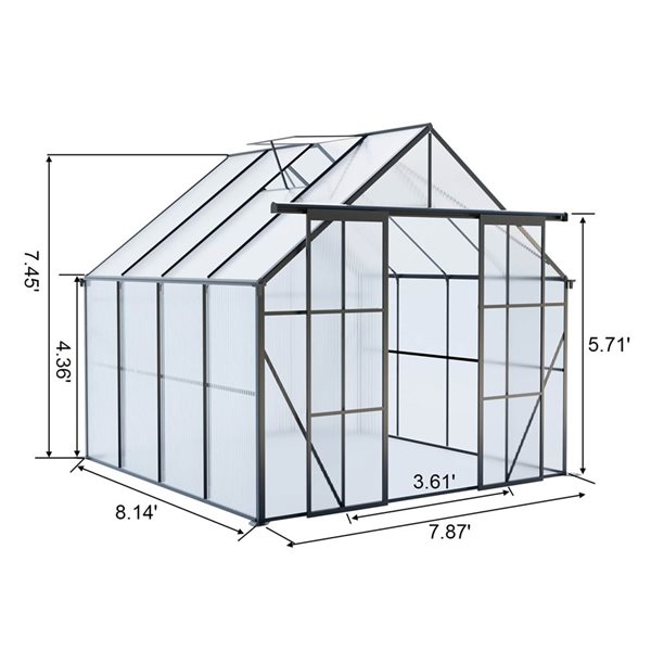 Mondawe 8 x 8-ft Black Aluminum Framed Greenhouse with Polycarbonate Panel