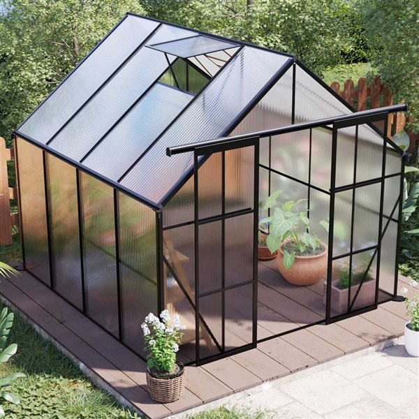 Mondawe 8 x 8-ft Black Aluminum Framed Greenhouse with Polycarbonate Panel