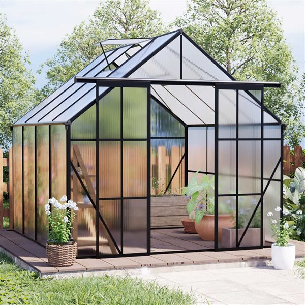 Mondawe 8 x 8-ft Black Aluminum Framed Greenhouse with Polycarbonate Panel