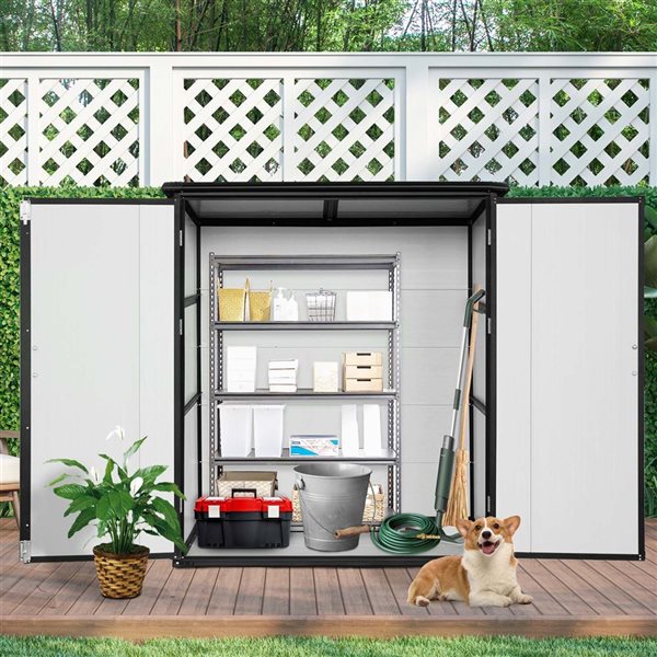 Mondawe 5 x 3-ft White Resin Lean-To Storage Shed w/ Black Trims