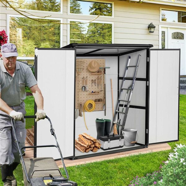 Mondawe 5 x 3-ft White Resin Lean-To Storage Shed w/ Black Trims