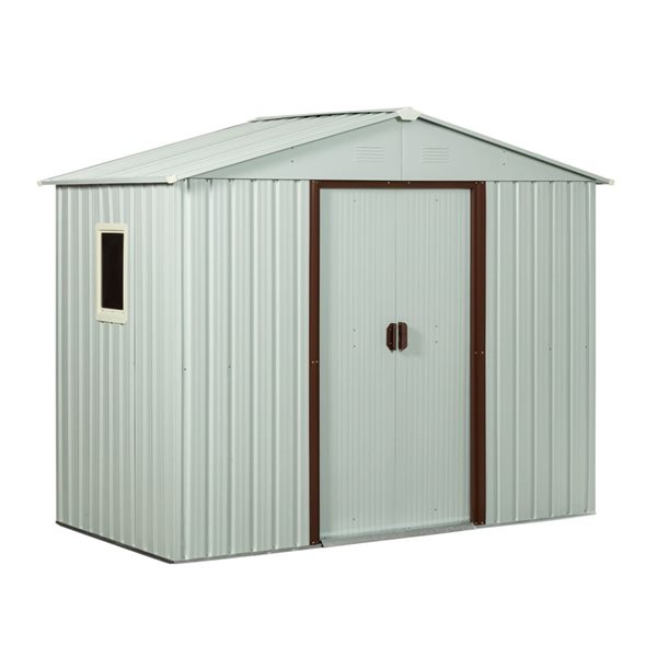 Mondawe 8 x 4-ft White Galvanized Steel Gable Roof Storage Shed with Window and Brown Trims