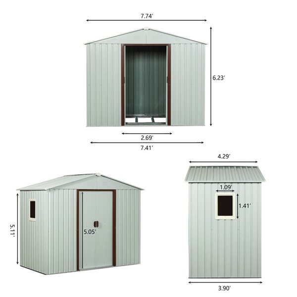 Mondawe 8 x 4-ft White Galvanized Steel Gable Roof Storage Shed with Window and Brown Trims